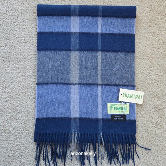 NWT Wool Blue & Grey Plaid Scarf Suantrai of Ireland - Picture 9 of 10